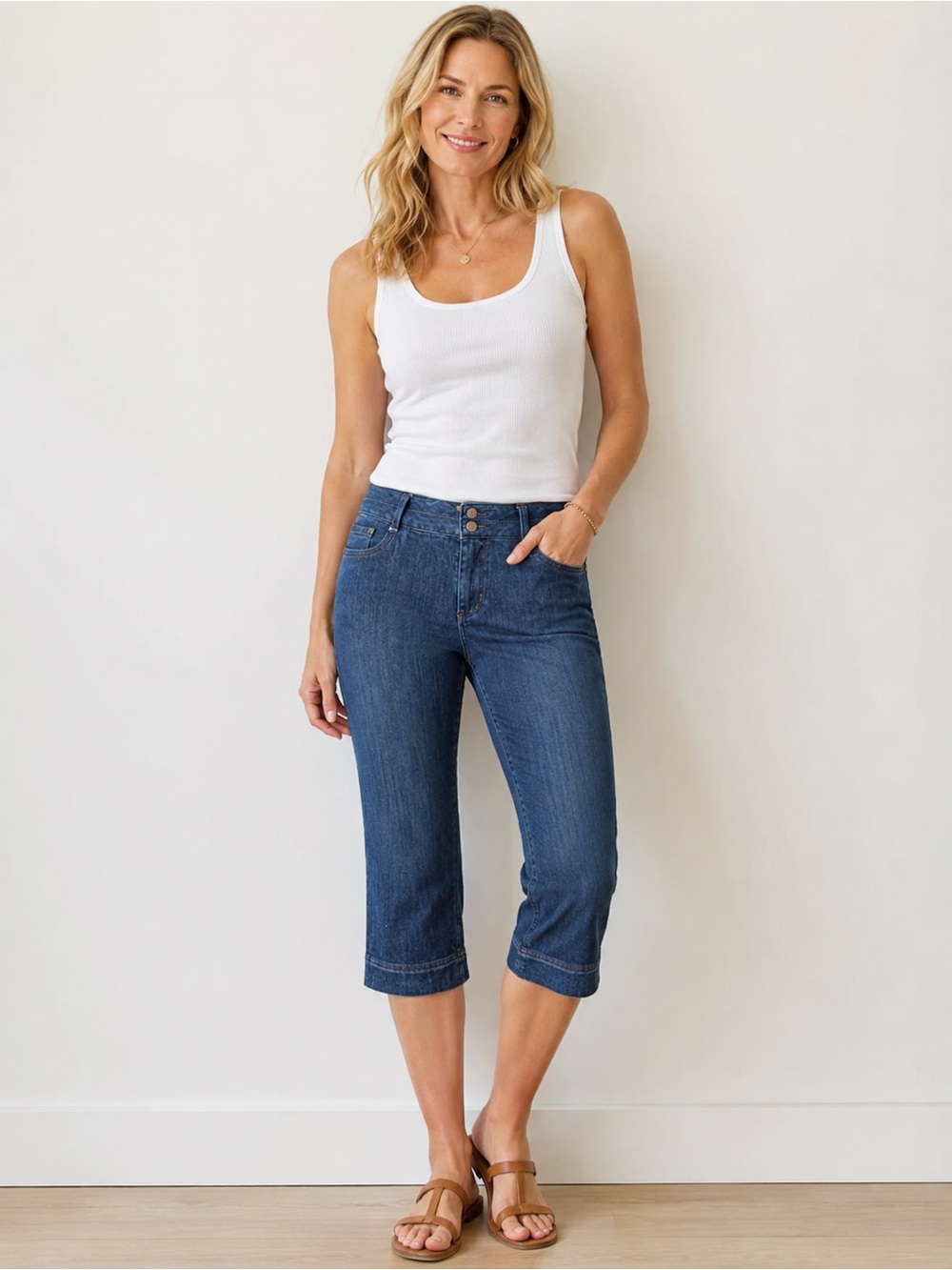 Classic Women's Mid-Rise Capri Jeans in Dark Blue